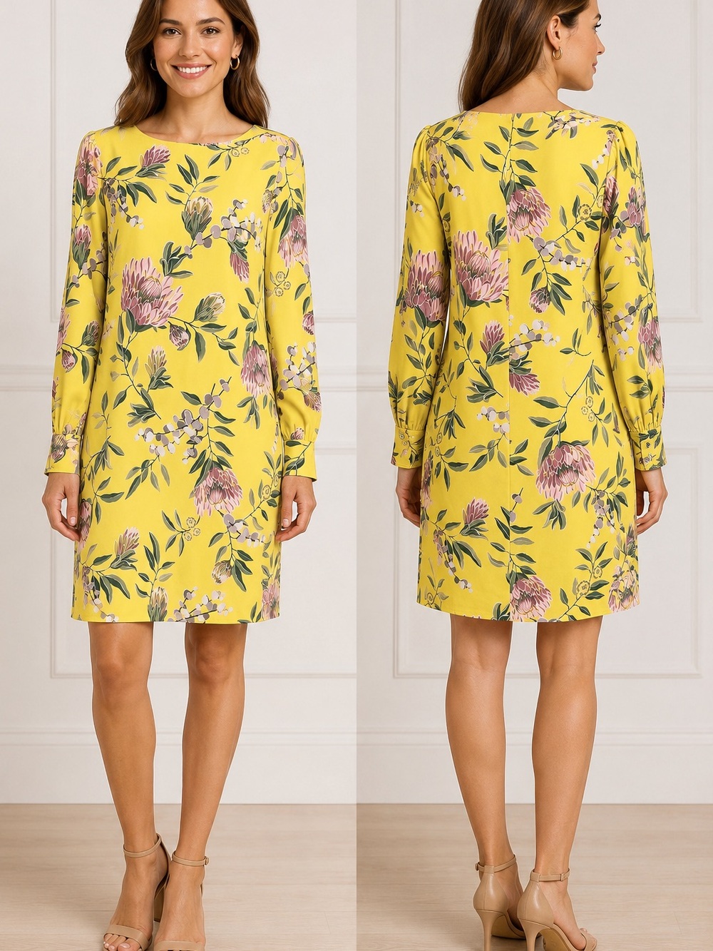 LOFT Yellow Floral Long Sleeve Shift
Dress Size 4